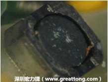 使用銀(Ag)鍍層的電源電感器(Power Inductors)，經過推力測試后，零件端點上已經看不到任何鍍層的痕跡了，所以其耐推力就比較小。