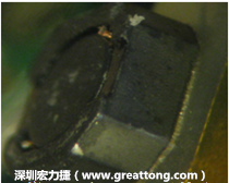 使用銀(Ag)鍍層的電源電感器(Power Inductors)，經過推力測試后，零件端點上已經看不到任何鍍層的痕跡了，所以其耐推力就比較小。